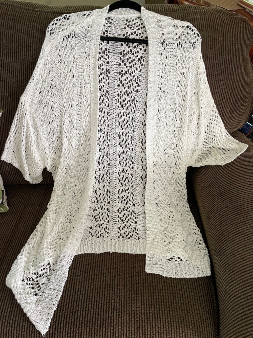 Calories Crochet Open Front Cardigan, White, Medium